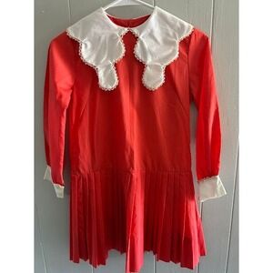 Vintage Girls Red Pleated Peter Pan Collar Dress Size 10
